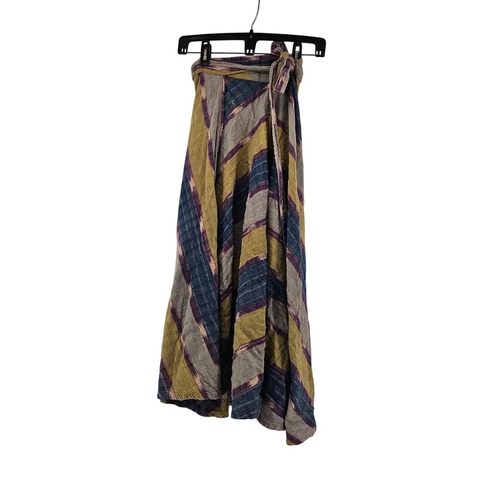 Guatemala Handwoven 100% Cotton Striped Boho Wrap Skirt Granola Sustainable OS